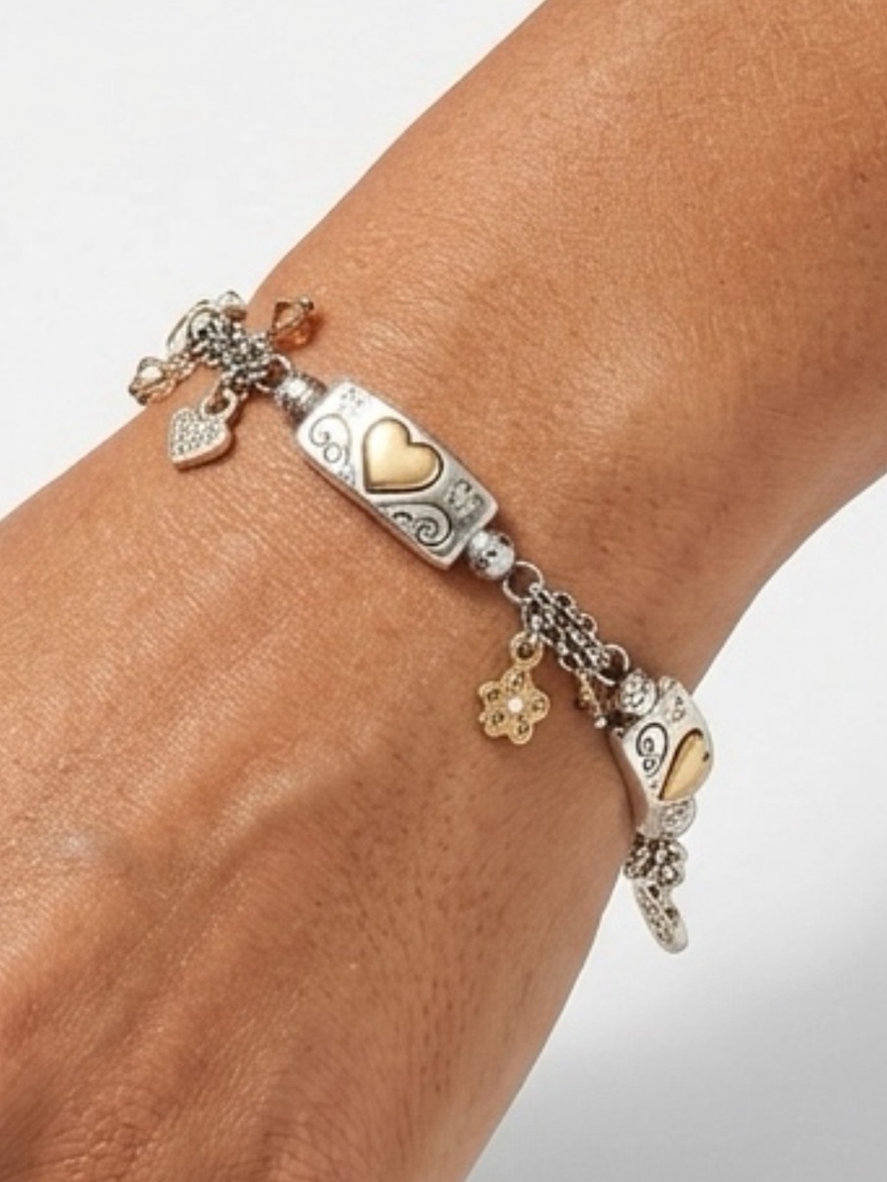 Brighton Remember Your Heart Bracelet.  Golden hearts embedded in silver. - Picture 7 of 8